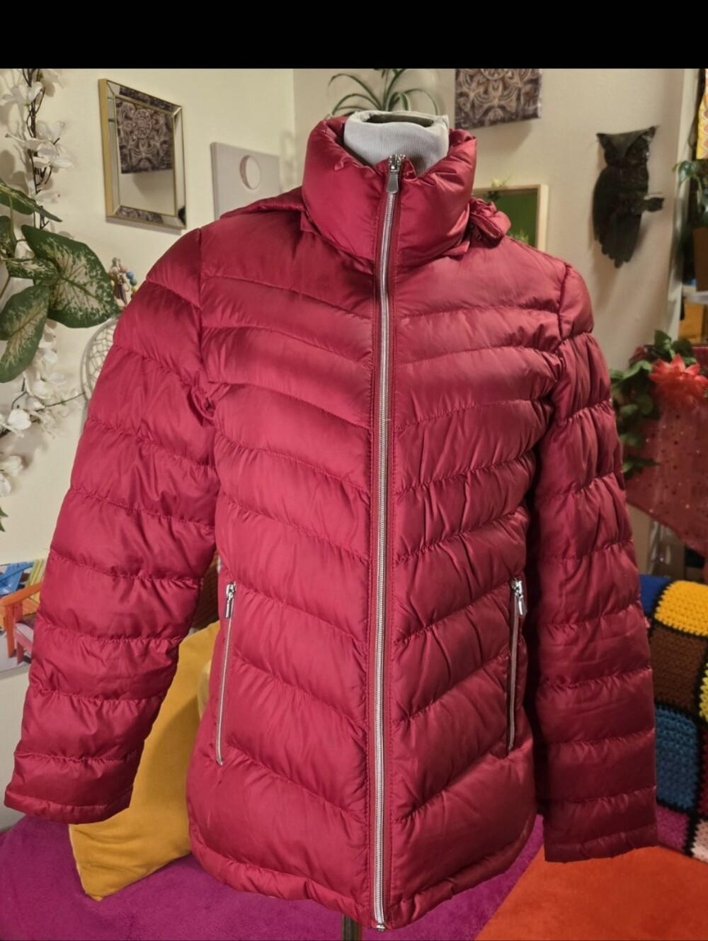 Kenneth Cole Reaction Red Puffer Jacket Puffer Coat Size S Down Fill